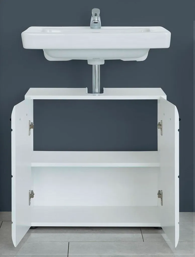 Meuble sous lavabo blanc laqué pour rangement salle de bain - 25