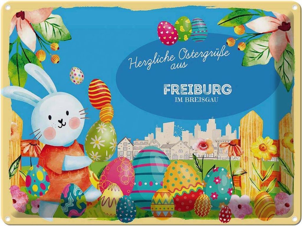 vianmo Blechschild 30x40 cm Ostern Ostergrüße FREIBURG IM BREISGAUN Gruß