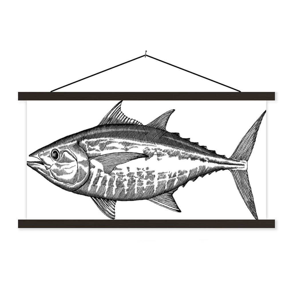 MuchoWow Textilposter Eine klassische Illustration eines Fisches 90x45 cm mit schwarzem Rahmen - Klemmleisten