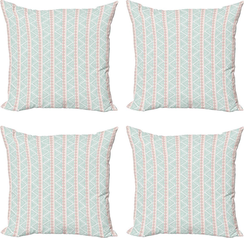 ABAKUHAUS Mexican drucken Kissenbezug Set (4 Stück), Horizontal Aztec Kunst, Moderner Doppelseitiger Digitaldruck, 45 cm x 45 cm, Pale Seafoam Peach