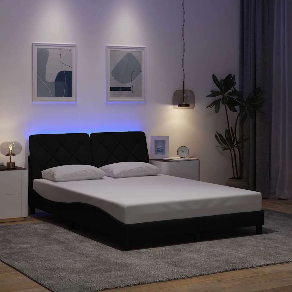 "2026 Promotion" Bettgestell moderne - mit LED ohne Matratze - Schwarz - 140x190 cm - Stoff - Polsterbett CC16909