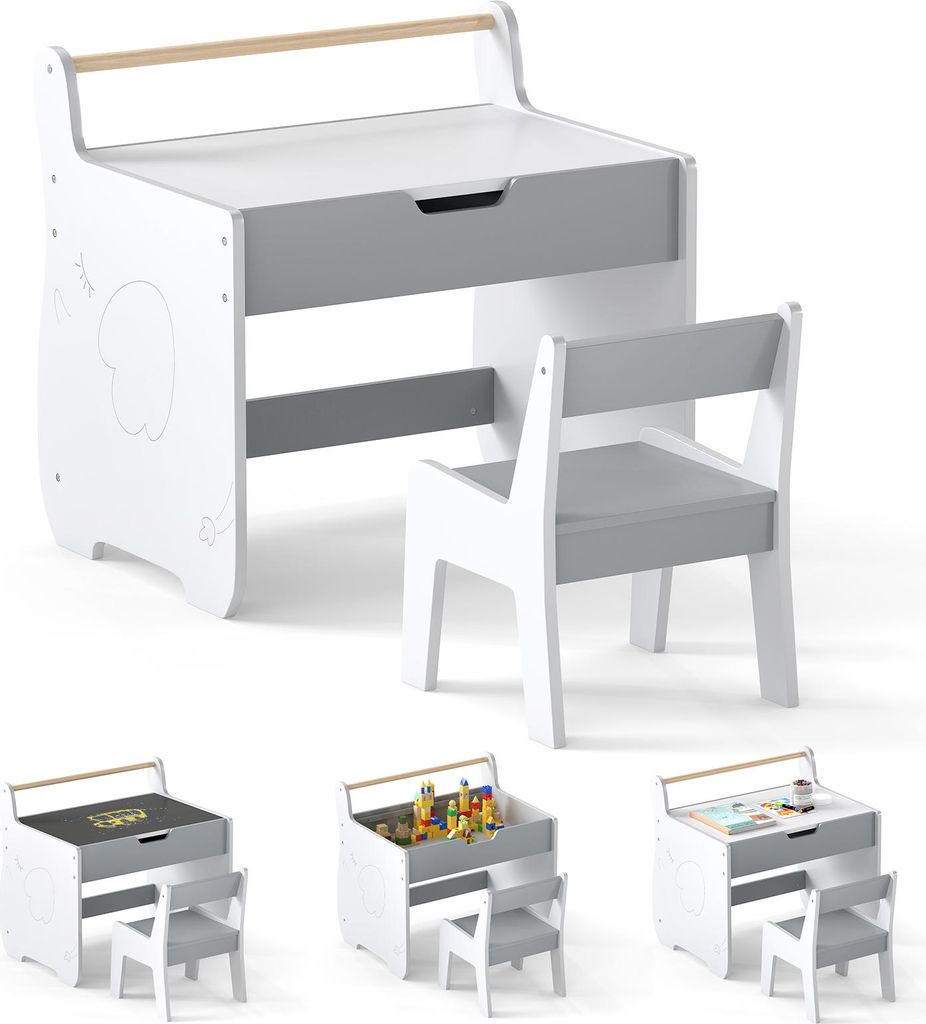 COSTWAY Kindertisch, 3 in 1 Kindersitzgruppe mit Stauraum, Produktbild 