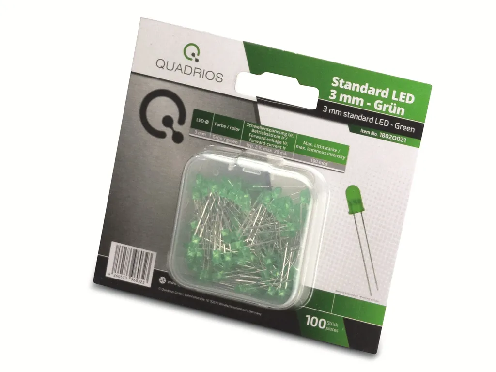 Quadrios 1802O021 Assortiment de 100 LEDs 3 mm Vertes Haute Luminosité