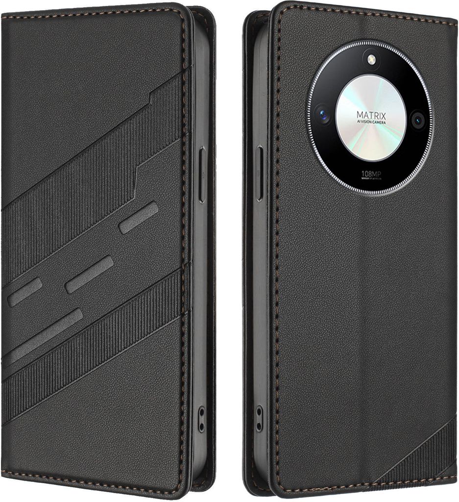 Hülle für Honor X9b / Magic 6 Lite, Kunstleder Brieftaschen Handyhülle mit Kartenfach und Standfunktion Schwarz