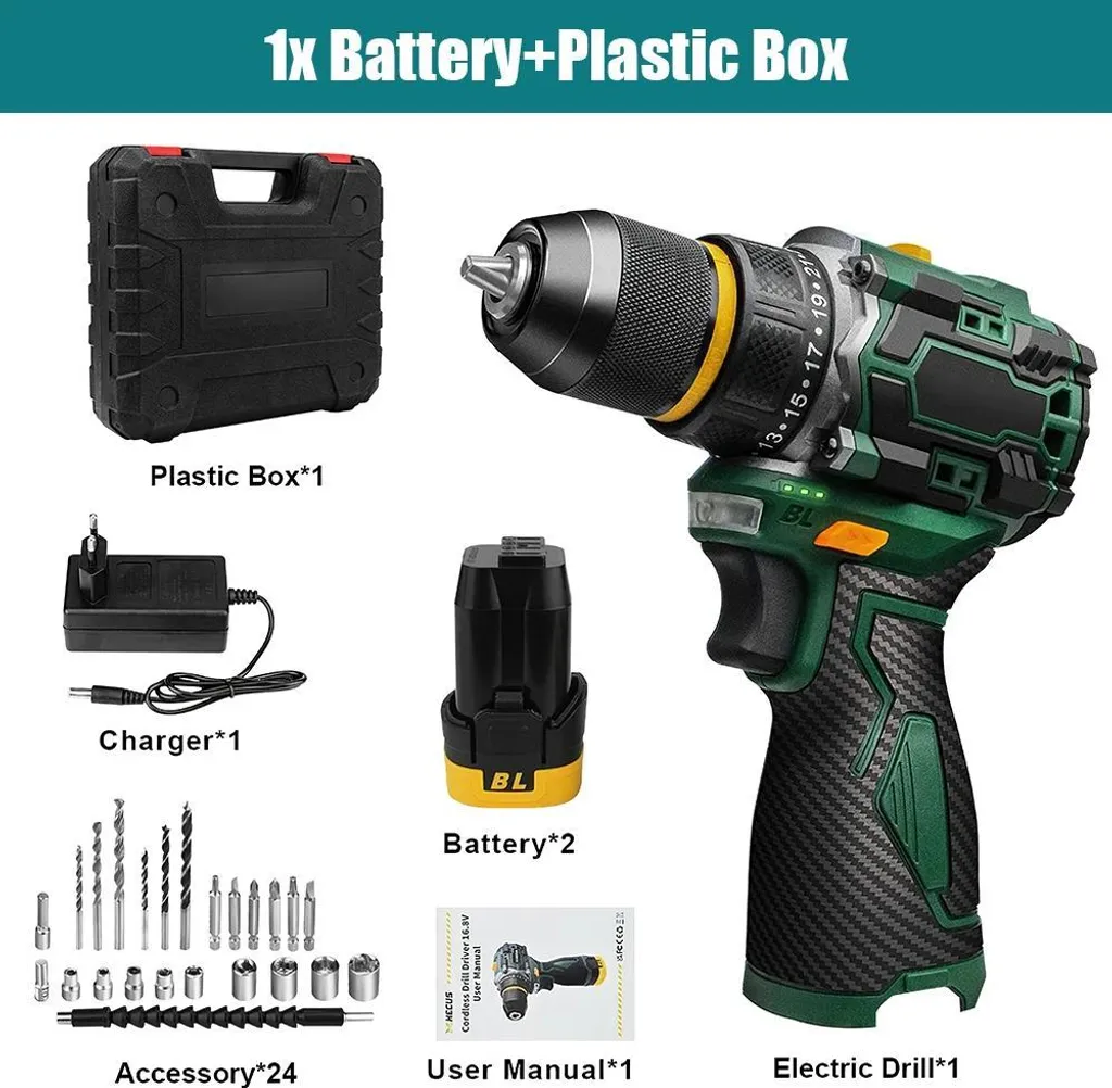 Perceuse à percussion sans balais 18V avec 2 batteries et chargeur