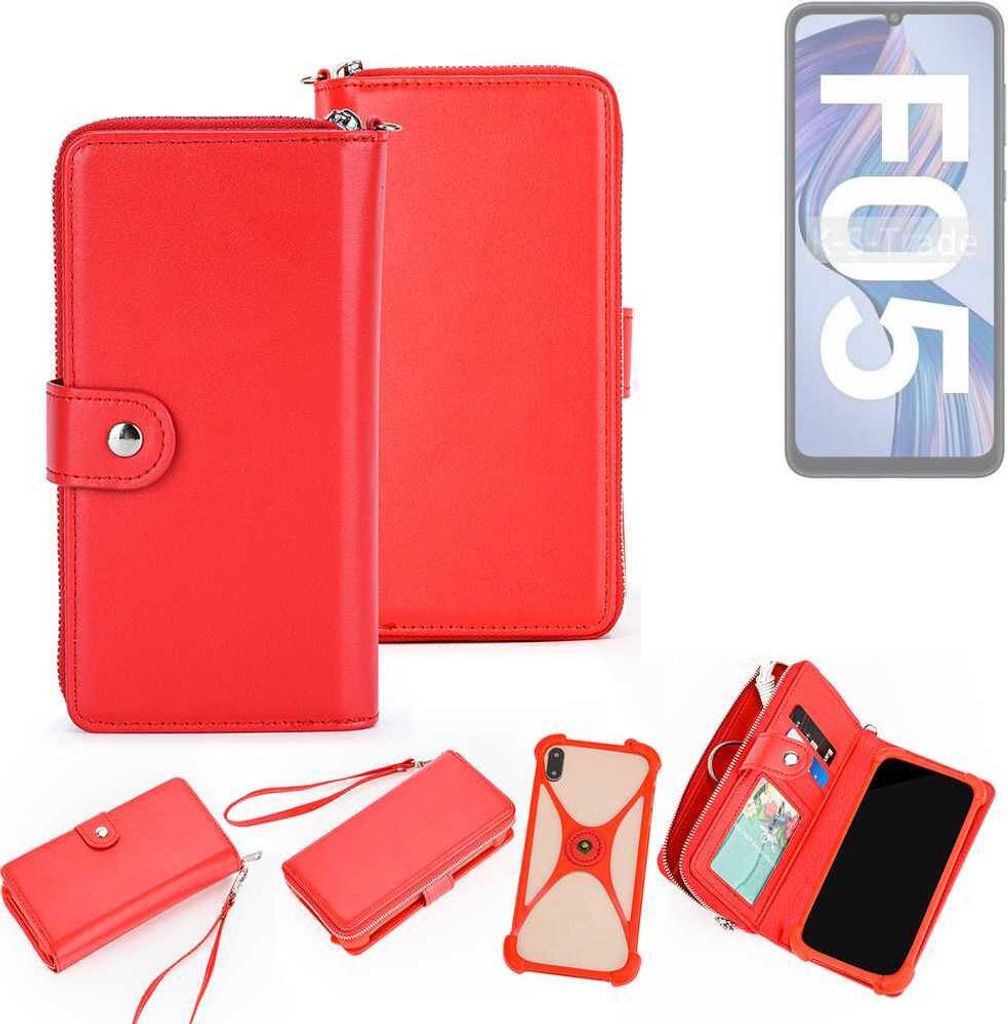 K-S-Trade 2in1 Schutzhülle Portemonnee Handyhülle mit Bumper kompatibel mit Samsung Galaxy F05 Hülle Case Etui Geldbörse Smartphone rot (1x)