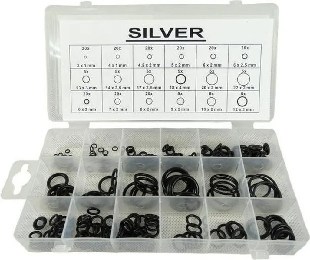Assortimento O-Ring 225 Pz Argento - Guarnizioni Tenuta Olio/Acqua