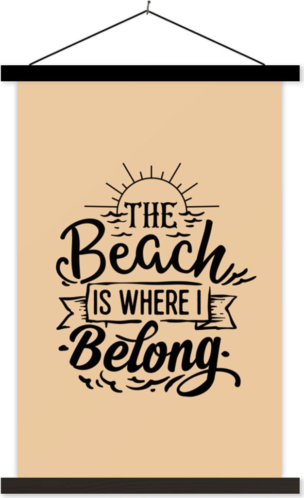 MuchoWow Textilposter Strand - Zitate - Beige 40x60 cm mit schwarzem Rahmen - Wanddekorationen