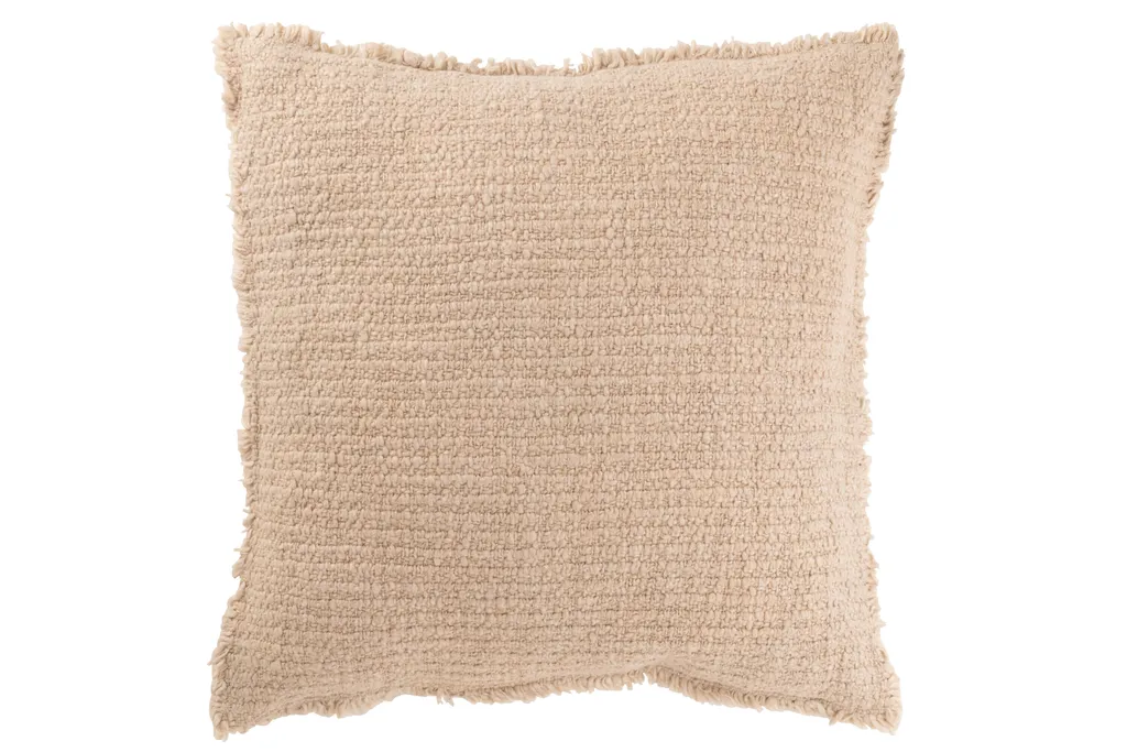 Coussin de Décoration Beige Carré 50x50 cm avec Finition Effilochée Doux