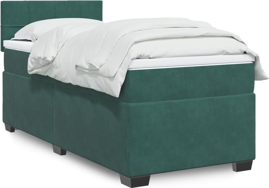 "Rabatt" Boxspringbett mit Matratze - 2 Personen - Strapazierfähiger Stoff - Dunkelgrün 100x200 cm Samt - Klassische Betten CC11049