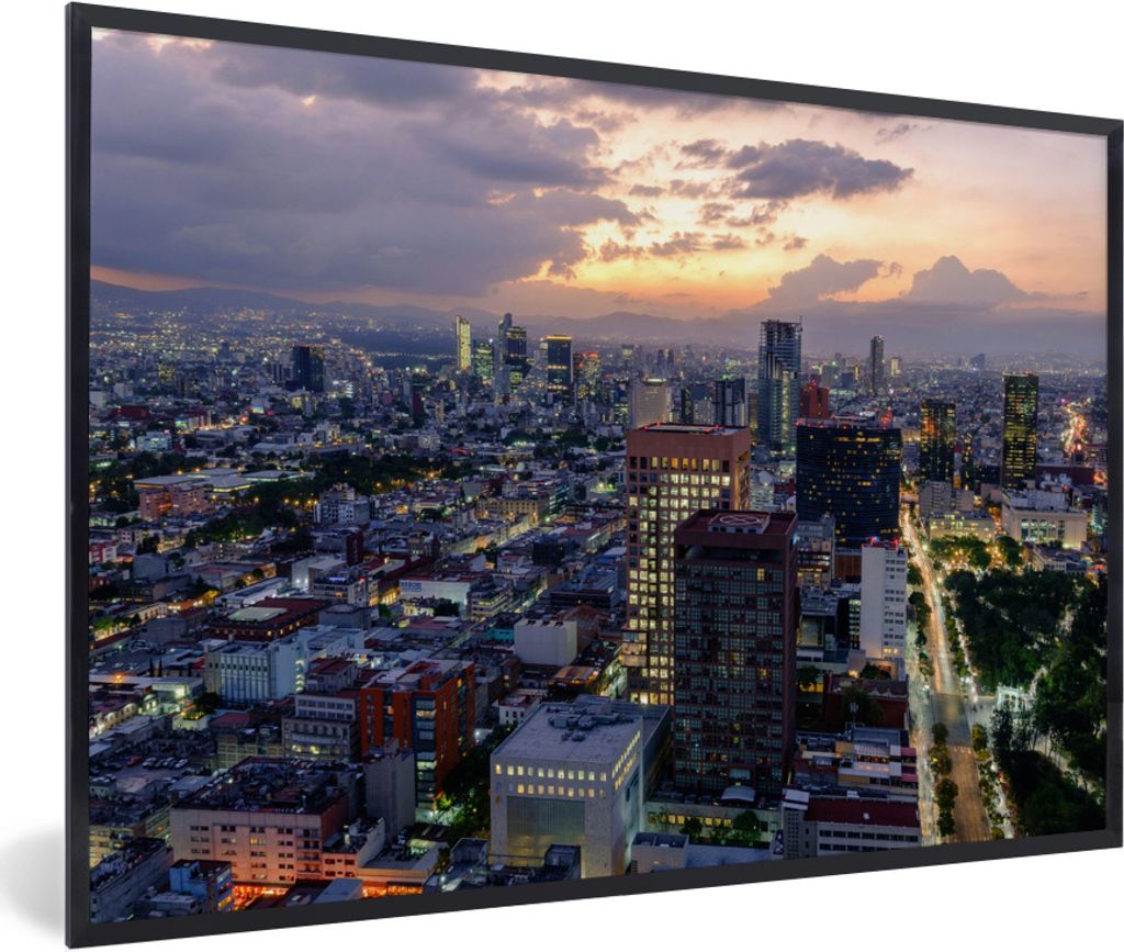 MuchoWow MuchoWow Gerahmtes Poster Skyline von Mexiko-Stadt 60x40 cm - Poster mit zchwarzem Bilderrahmen - Printing - Wanddeko Schlafzimmer