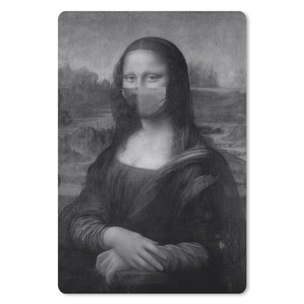 MuchoWow Mauspad Mousepad Mona Lisa mit dunkelblauer Mundhaube - Gemälde von Leonardo da Vinci - schwarz-weiß 18x27 cm - Mousepads - Maus Mat -...