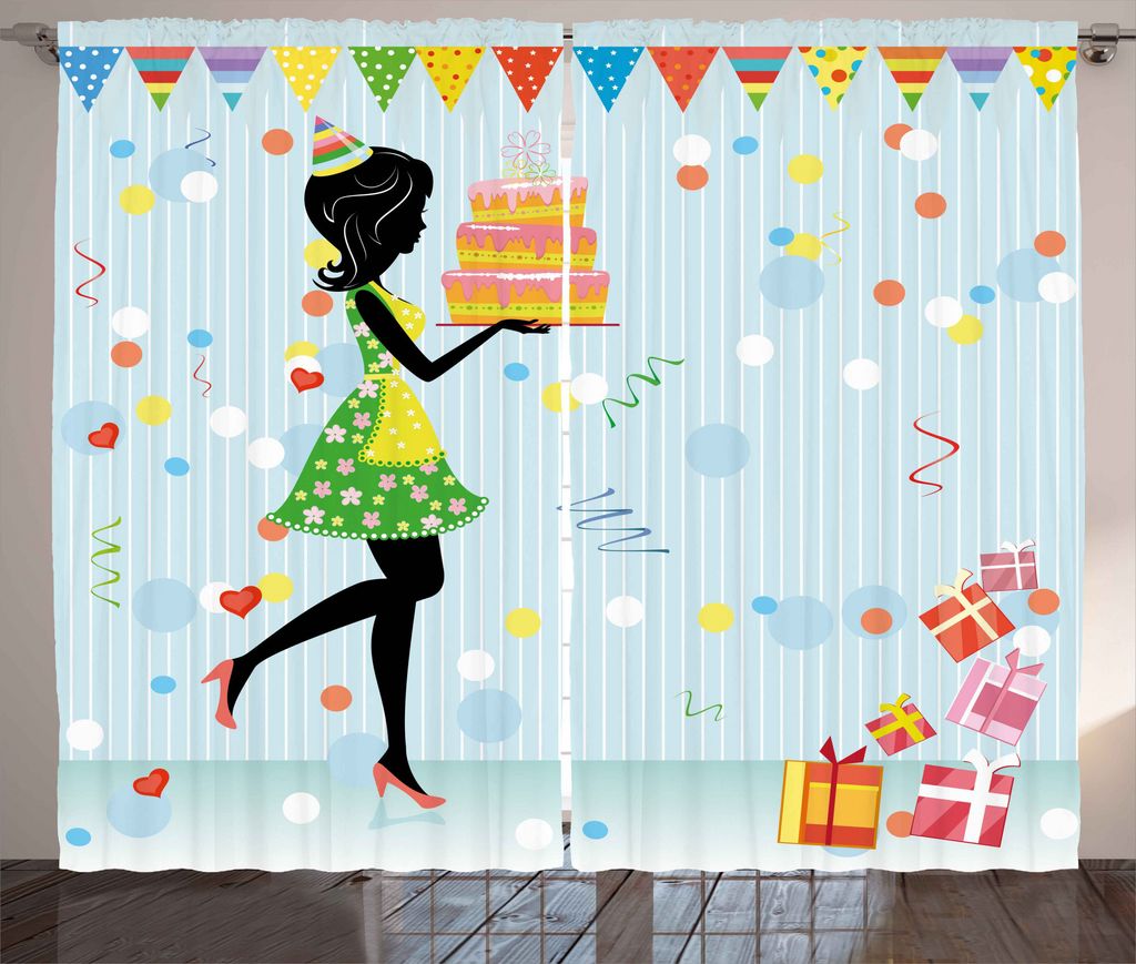 ABAKUHAUS Spaß Rustikaler Vorhang, Mutter mit Kuchen Cartoon, Wohnzimmer Universalband Gardinen mit Schlaufen und Haken, 280 x 175 cm, Mehrfarbig