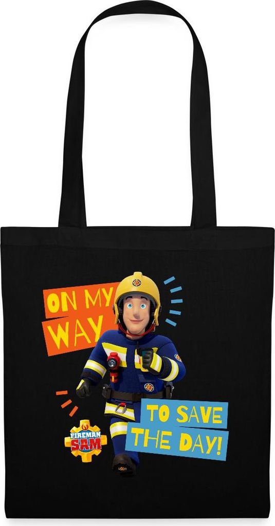 Spreadshirt Feuerwehrmann Sam On My Way To Save The Day Stoffbeutel, One size, Schwarz