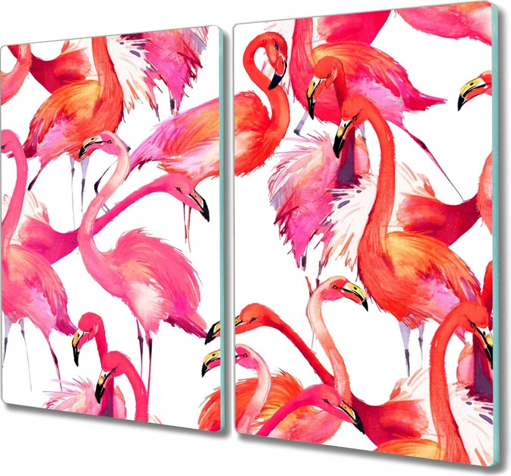 Coloray Herdabdeckplatte 2x30x52 cm Schneidebrett Kochplattenabdeckung Küchenbrett Hackbrett - Flamingos