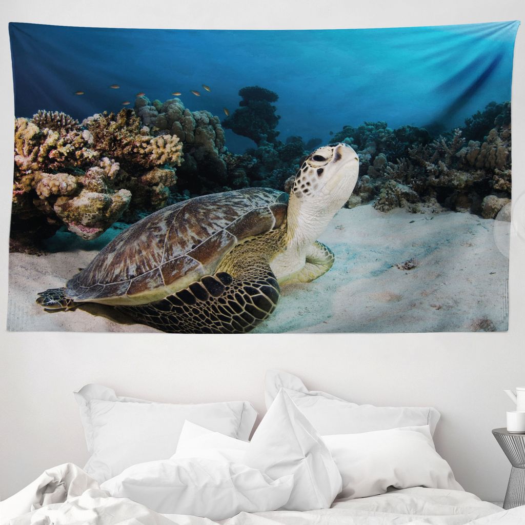 ABAKUHAUS Unter dem Meer Wandteppich, Turtle Korallenriff aus Weiches Mikrofaser Stoff Waschbar ohne Verblassen Digitaldruck, 230 x 140 cm, Brown C...
