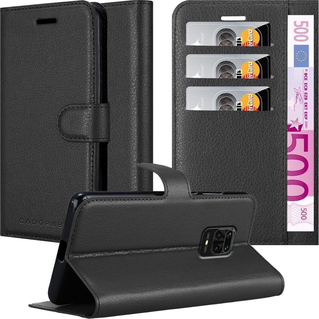 Cadorabo Hülle für Xiaomi RedMi NOTE 9 PRO / NOTE 9S in PHANTOM SCHWARZ Schutzhülle mit Magnetverschluss, Standfunktion und Kartenfach Flip Case...
