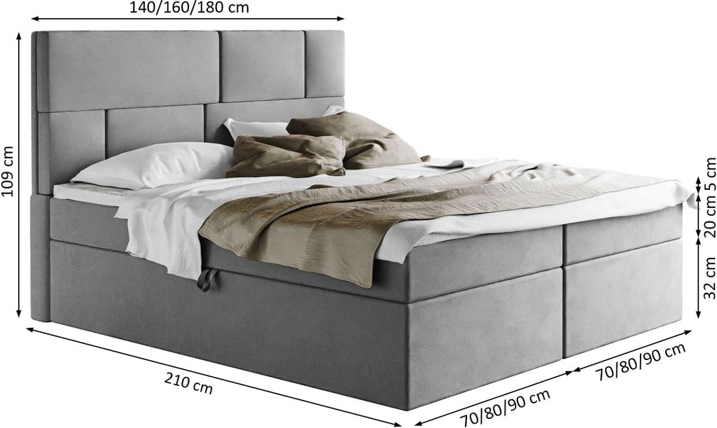 LUCY Kontinentalbett mit Taschenmatratze 160x200 cm Jasmine 90 mit Topper