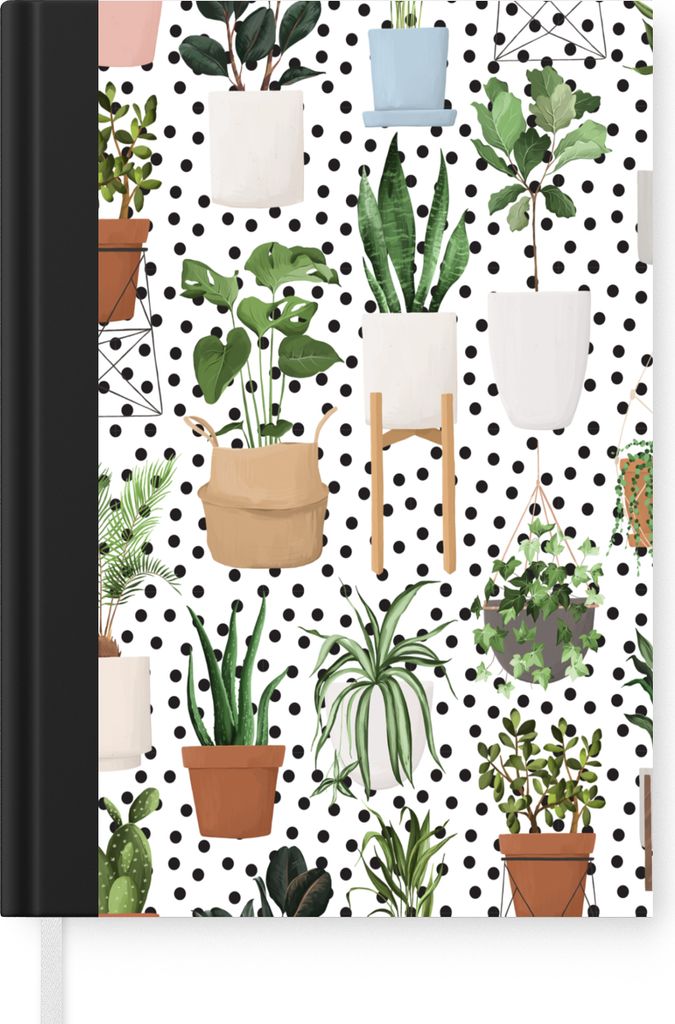 MuchoWow Notizbuch Tagebuch Haushaltsbuch Notebook A5 Pflanzen - Zimmerpflanzen - Schwarz - Weiß - Notizblock - Notizheft - Notebook - Schreibbl...
