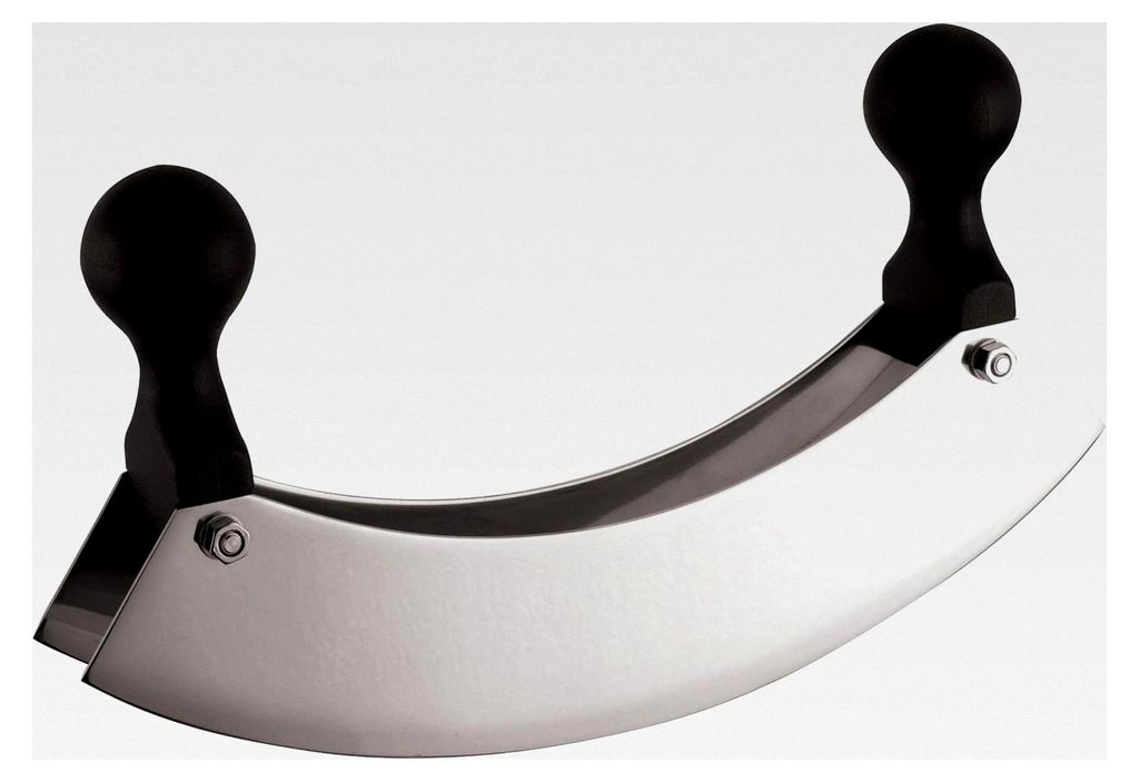 Mezzaluna Doppelklinge aus Edelstahl, Kräutermesser Biegemesser - für Kräuter und Gewürze, spülmaschinenfest, 29,5 cm, Silber