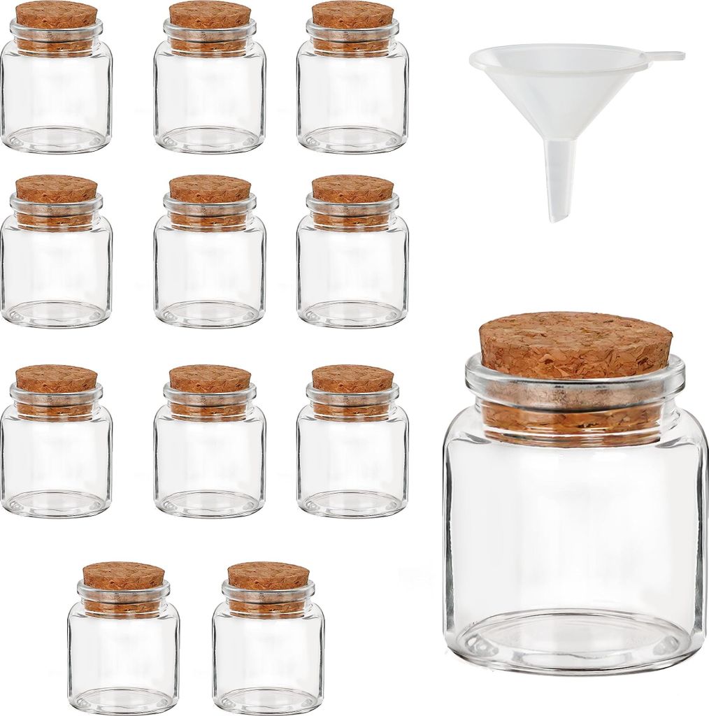 Belle Vous 12er Pack Kleine Glasflaschen zum Befüllen mit Korkdeckel - 45-50 ml - Luftdichte Kleine Fläschchen Gewürzgläser mit Korken & Tricht...