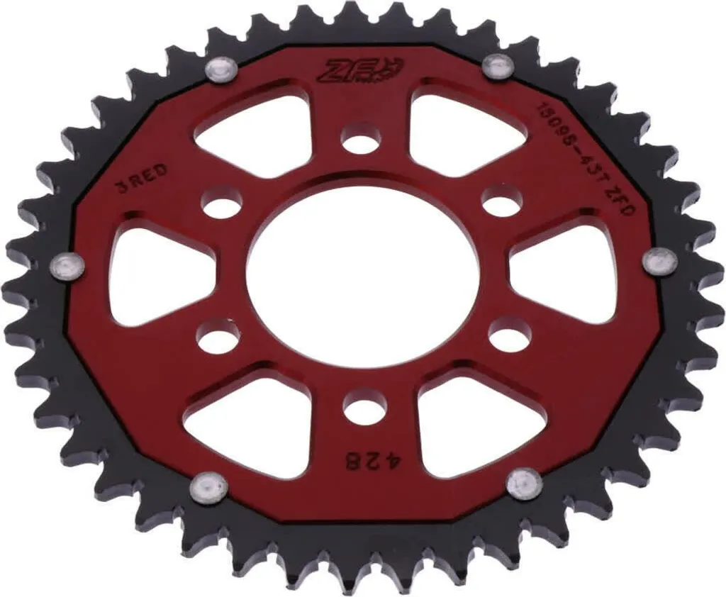 Couronne ZF Crown 43 dents pas 428 renforcée rouge et noir bicolore