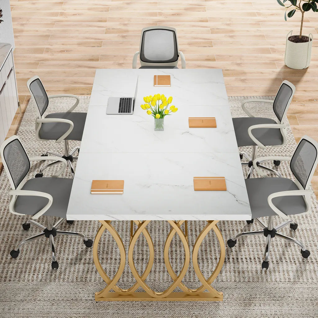 Table salon rectangulaire blanche et or 160 x 80 cm, design chic - 5