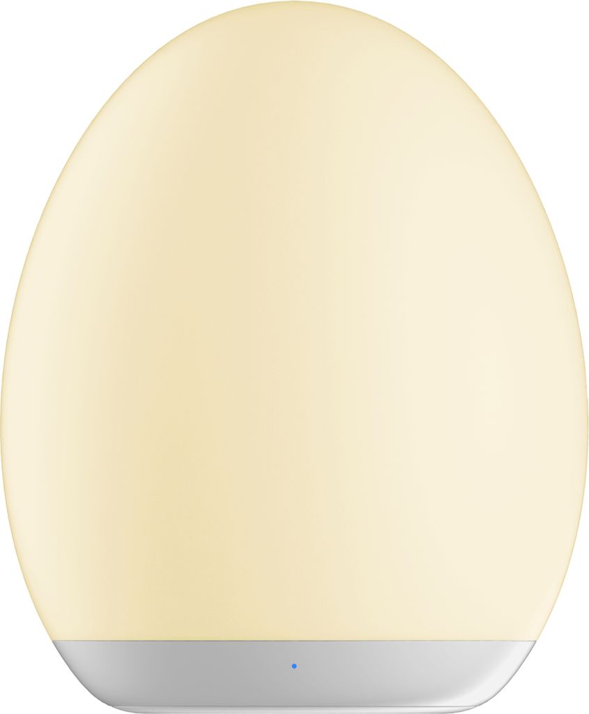 A white egg-shaped lamp with a gray base.