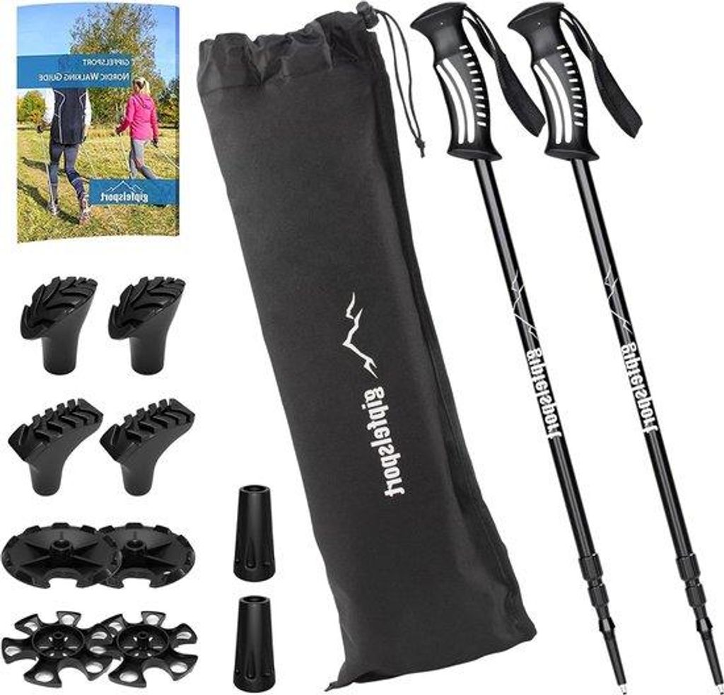 Teleskopierter Wanderstock schwarz für Damen und Herren