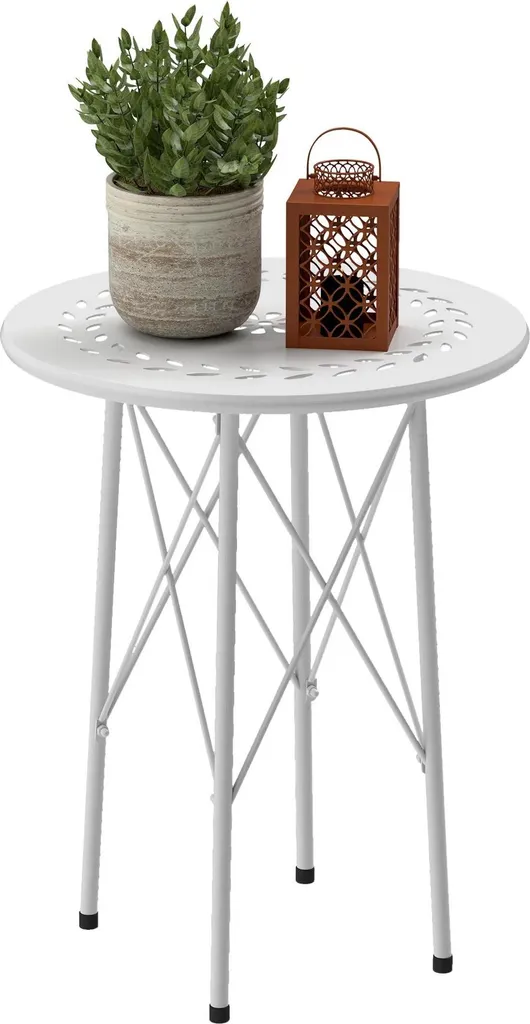 Table ronde de jardin blanche Ø40 x 50 cm pour extérieur et intérieur
