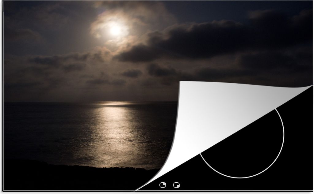 KitchenYeah Herdabdeckplatte Mond - Wolken - Spiegelung , 81x52cm, Küche Deko, Ceranfeld Herdabdeckung, Abdeckplatte fùr Kochfeld