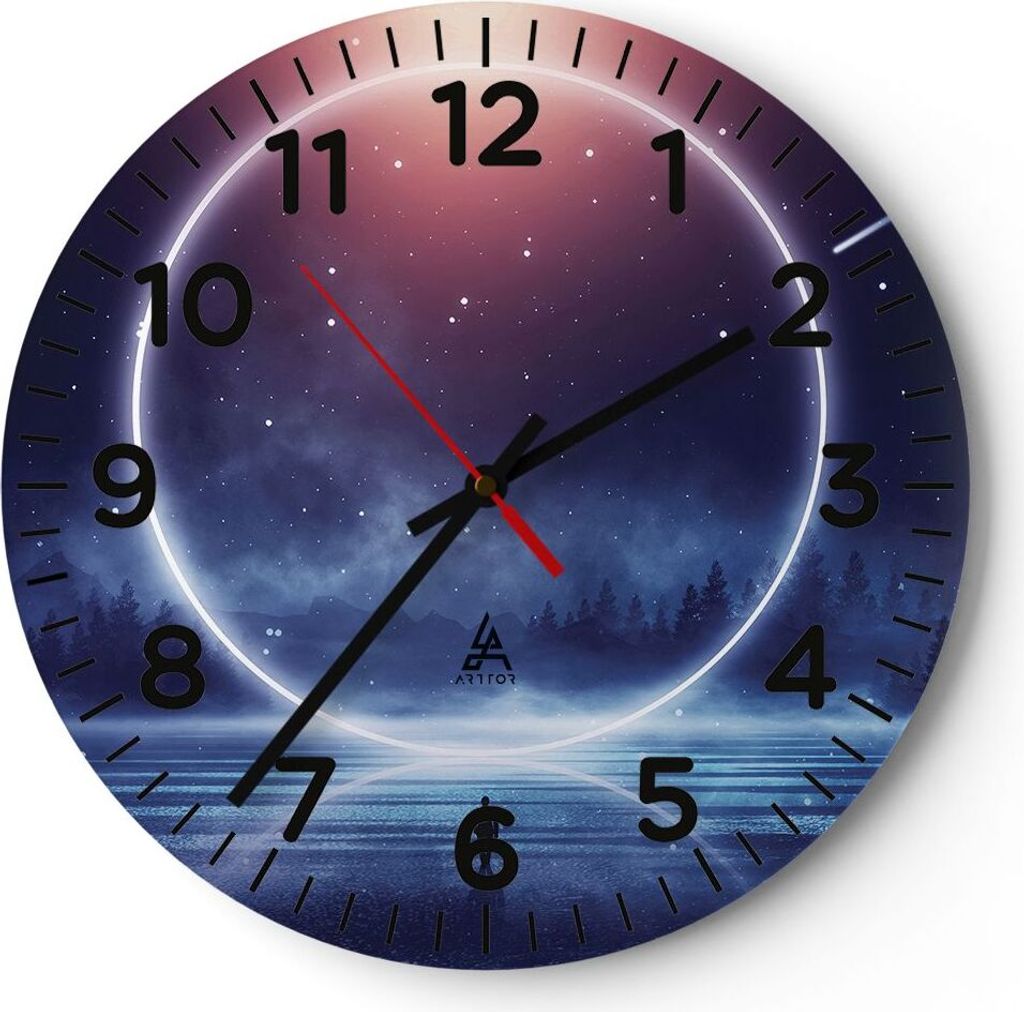 Wanduhr - Rund - Glasuhr - Fantasie Ring Kosmos - 30x30cm - Schleichendes Uhrwerk - Lautlos - zum Aufhängen bereit - Dekoration Modern - Wanddekor...