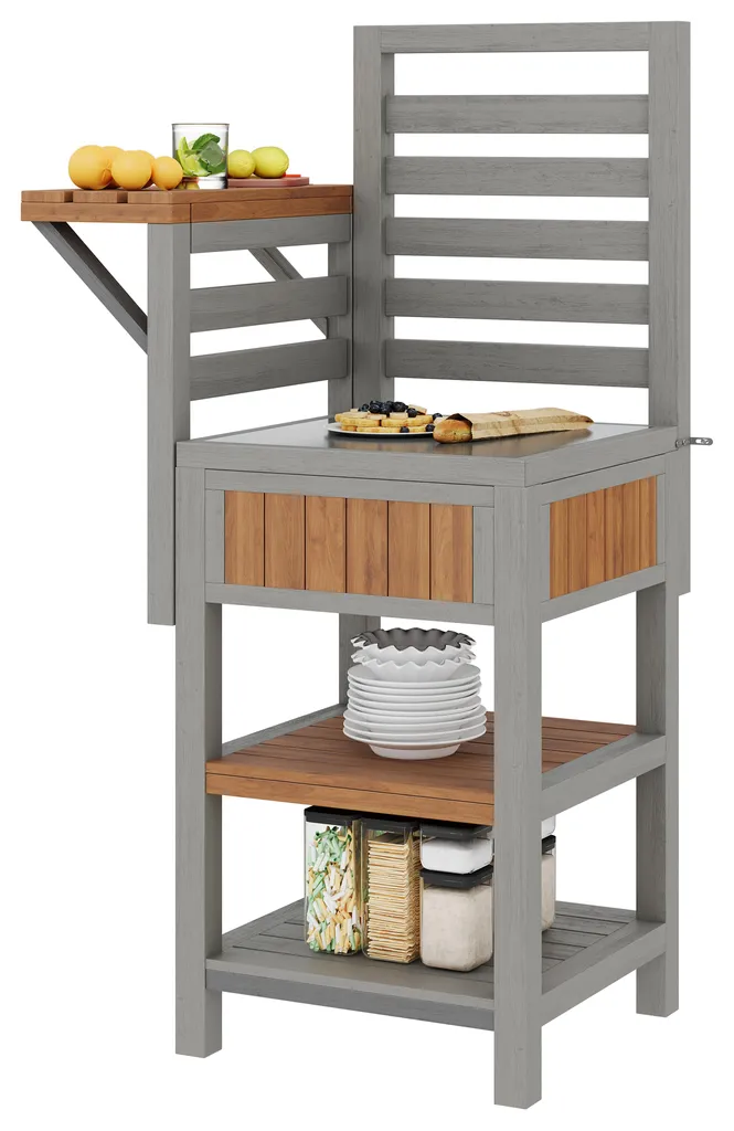 Desserte de Jardin avec Plan de Travail Inox et Étagères de Rangement - 11