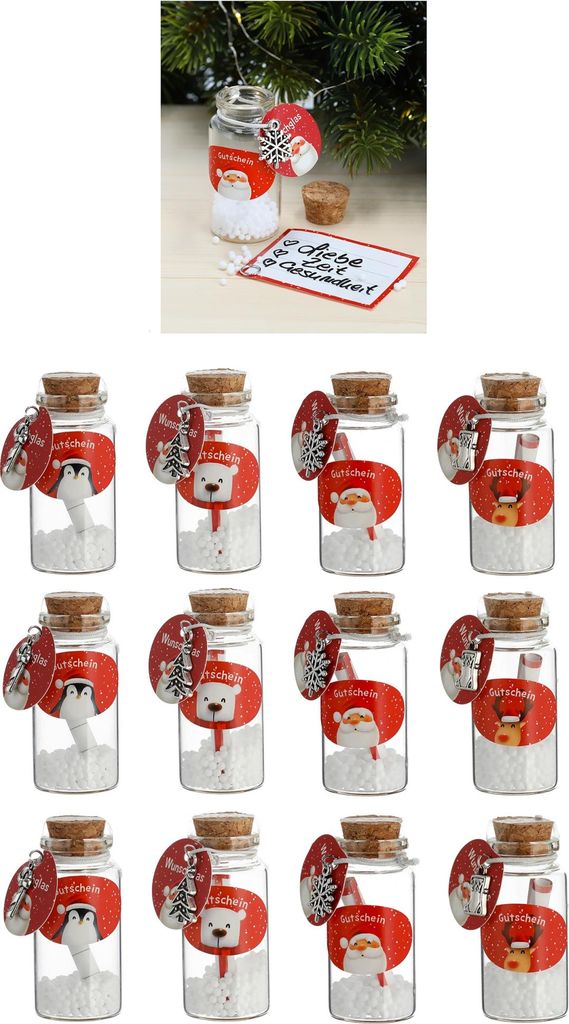 12 x Glasröhrchen-Set "Fröhliche Weihnachten" H 6 cm für Gutschein oder Geldgeschenke - Geldverpackung