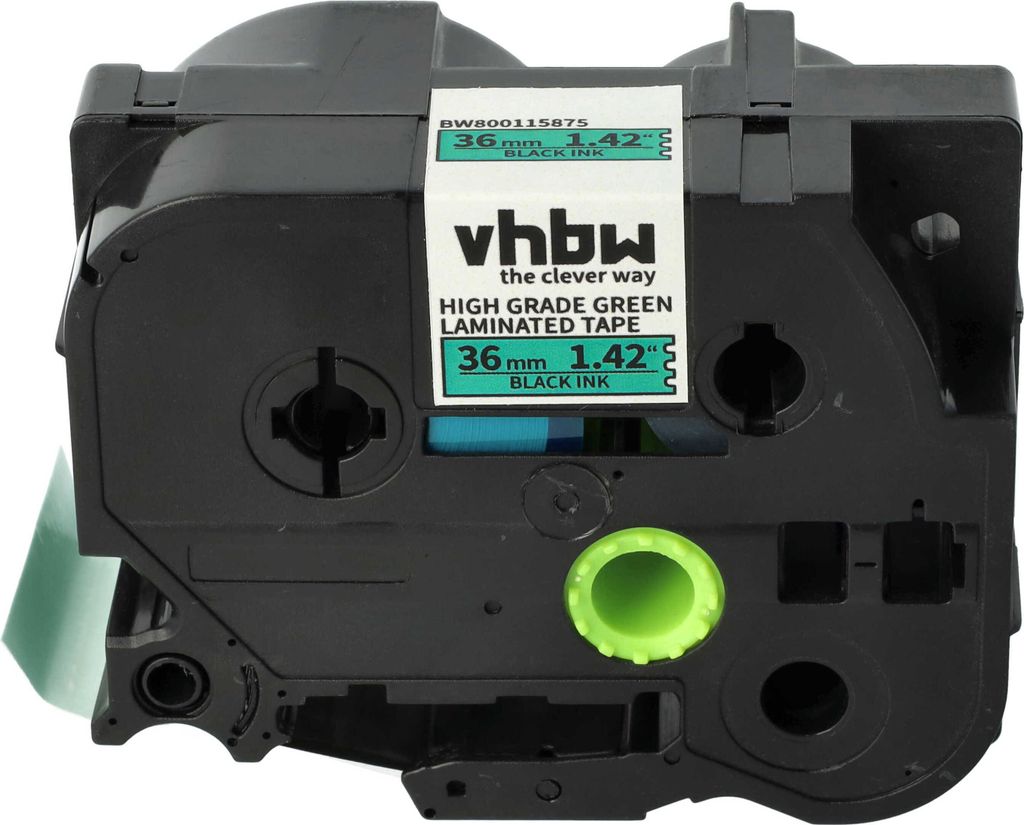 vhbw Schriftband-Kassette kompatibel mit Brother PT 9500 PC, 9700 PC, 9800 PCN, PT9800PCN, PT9700PC Etiketten-Drucker 8m x 36mm Schwarz auf Grün