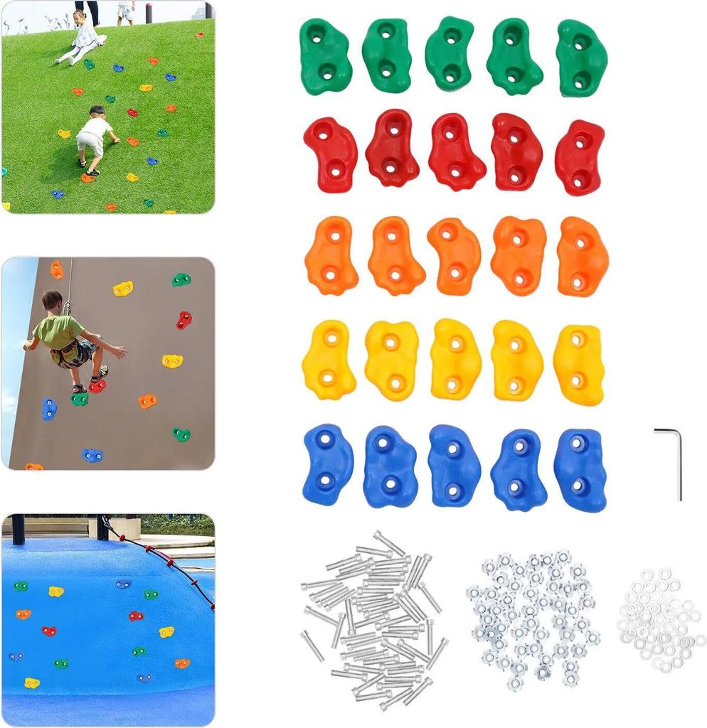Klettergriffe für Kinder - 25er Set Klettersteine - Robust - Einfache Montage - PE-Kunststoff - Für Zuhause & Spielplatz - Mehrfarbig