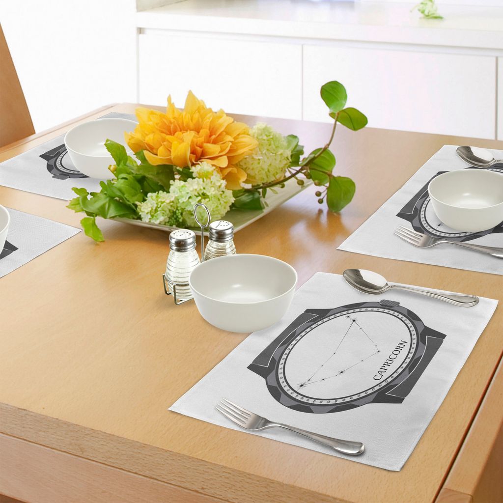ABAKUHAUS Sternzeichen Steinbock Platzmatten, Grayscale Zifferblatt Design mit Horoskop Constellation Motiv, Tiscjdeco aus Farbfesten Stoff für da...