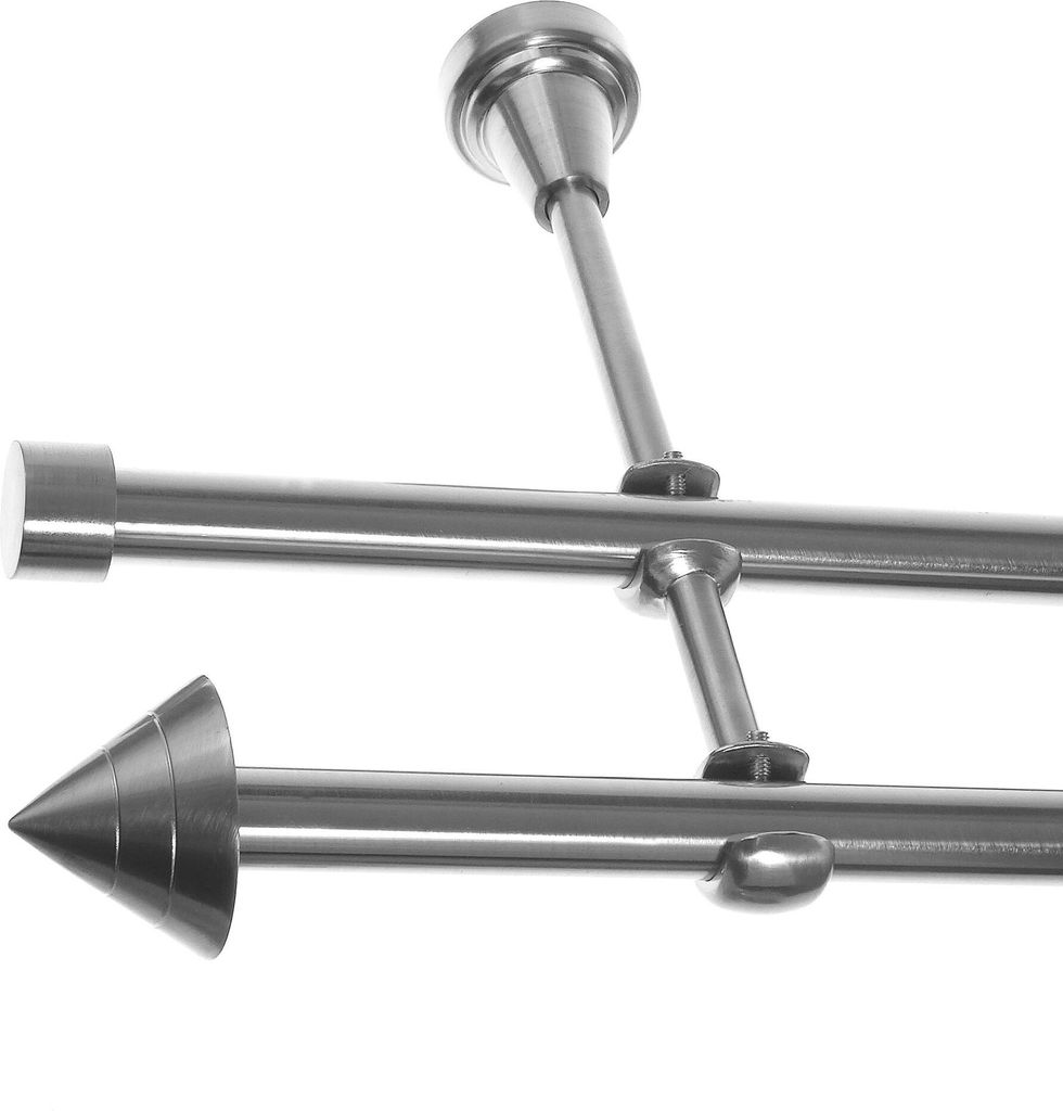 Gardinenstange mit Wandhalterung I Metall Edelstahl Look Ø 16mm I 2-läufig I H24