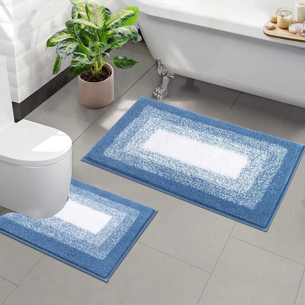 Tapis de bain antidérapant lot de 2 pièces bleu ciel ultra absorbant