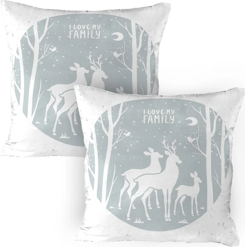 ABAKUHAUS Federe Cuscini 80x80 Natalizie Cervo Bianco e Rosso (Set 2)