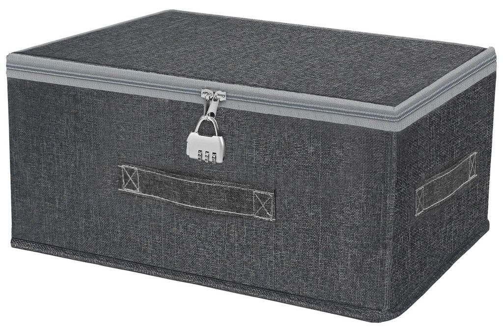 Abschließbare Aufbewahrungsbox aus Stoff mit Deckel, abschließbare Organizer-Box, stapelbarer Schutzbehälter für Wertgegenstände, Snacks, Jeans