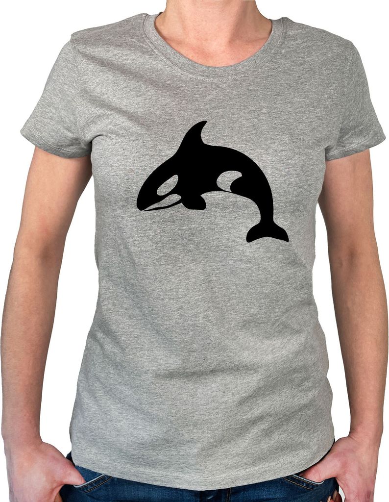 Huuraa Damen T-Shirt Orka Killerwal M Sport Grey Bio Baumwolle Fairtrade Damenshirt Geschenkidee