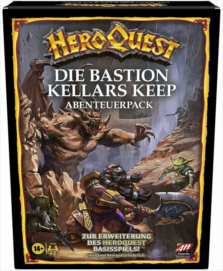 The image shows the front of a board game expansion box. The artwork depicts fantasy characters and monsters in a dungeon-like setting.