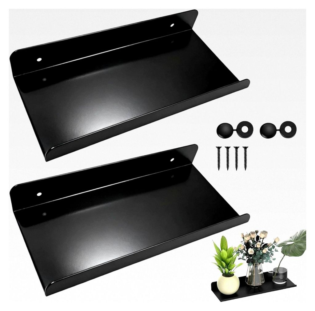 2 Stück Wandregal Schwarz, 30 cm Schweberegal mit Schrauben, Metall, ohne Bohren, Wandboard für Küche, Wohnzimmer, Büro und Zuhause (30x10x5cm)