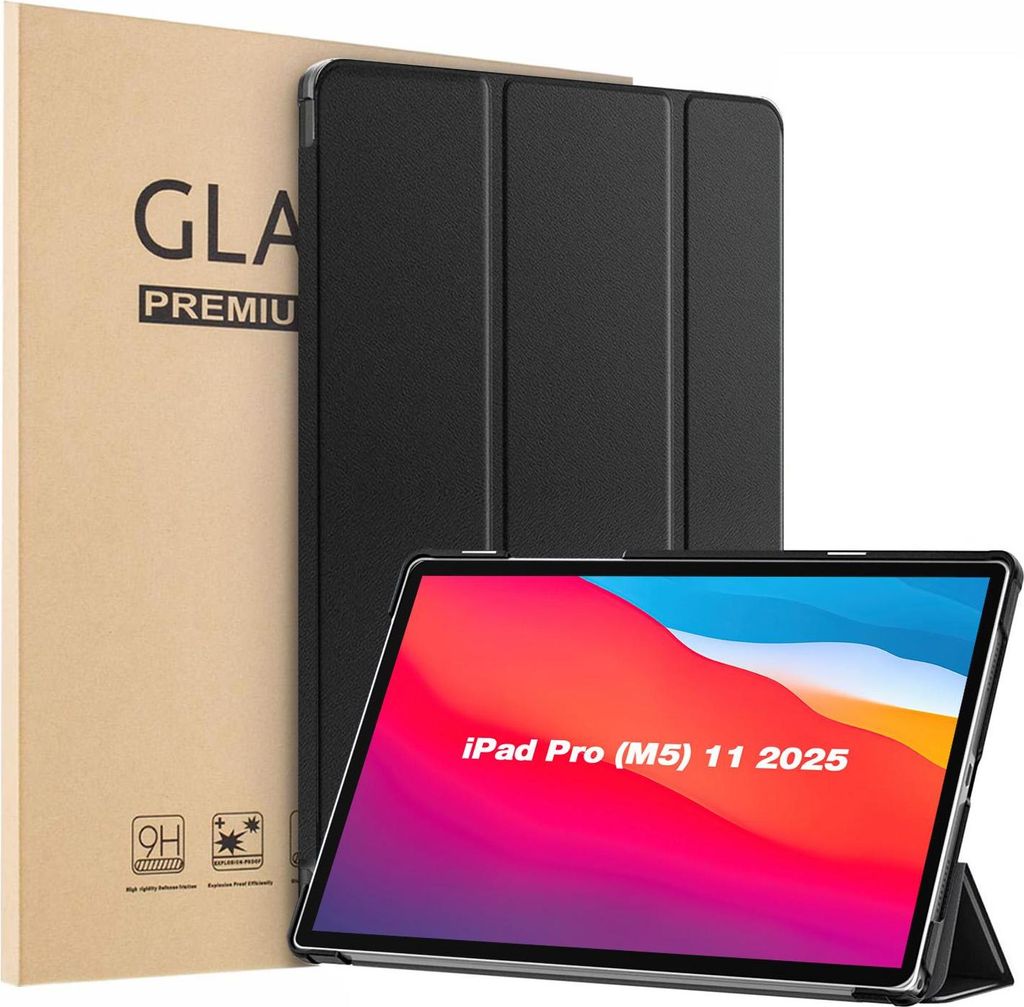 Schutzhülle + 2x 9H Display Glas für Apple iPad Pro 8. Gen (M5) 2025 11 Zoll Cover Case Schutz Tablet Farbe: Schwarz