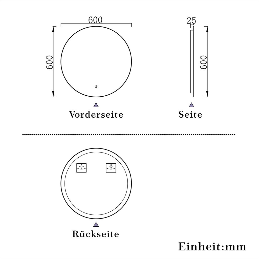 LED Badspiegel Rund 60cm mit Beleuchtung Badezimmerspiegel Produktbild 7