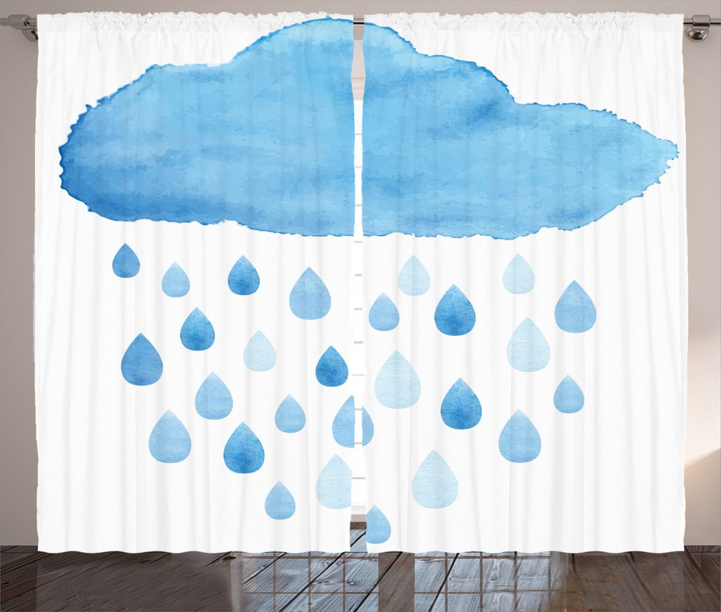 ABAKUHAUS Blau Weiss Rustikaler Gardine, Regentropfen und Wolke, Schlafzimmer Kräuselband Vorhang mit Schlaufen und Haken, 280 x 225 cm, Blau Weiss