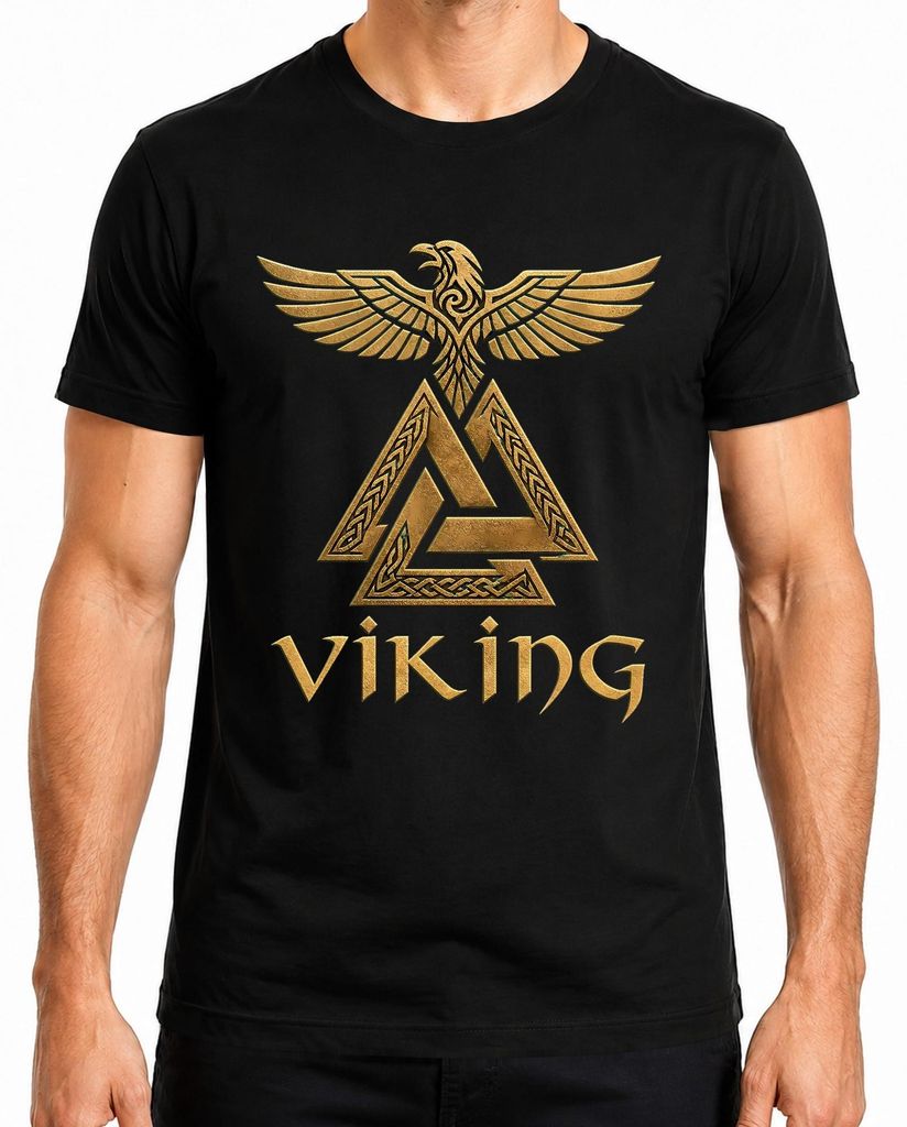 Camiseta negra, talla XL, con diseño de "Valknut", "Rabe" Imagen del producto 