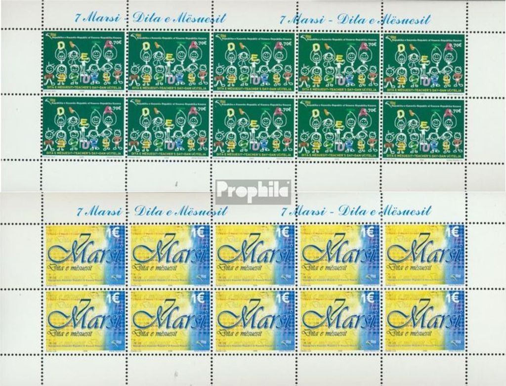 Briefmarken Kosovo 2008 Mi 93Klb-94Klb Kleinbogen (kompl.Ausg.) postfrisch Tag des Lehrers