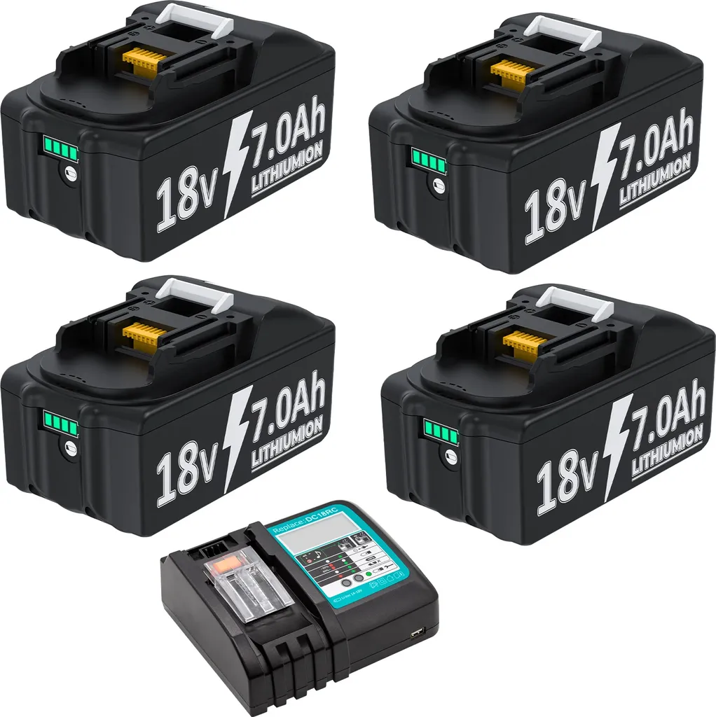Batterie BL1830 18V 7000mAh Lithium-ion - Lot de 4 avec Chargeur Rapide